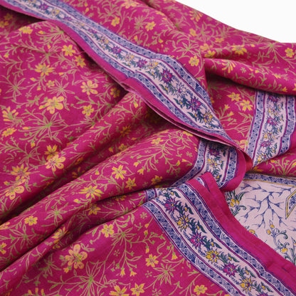 Indian Vintage Sari Pink 100% Pure Silk Woven Printed Sarees Craft Fabric 5yd Sewing Dress Making Floral Upcycle Quilting Crafting Used