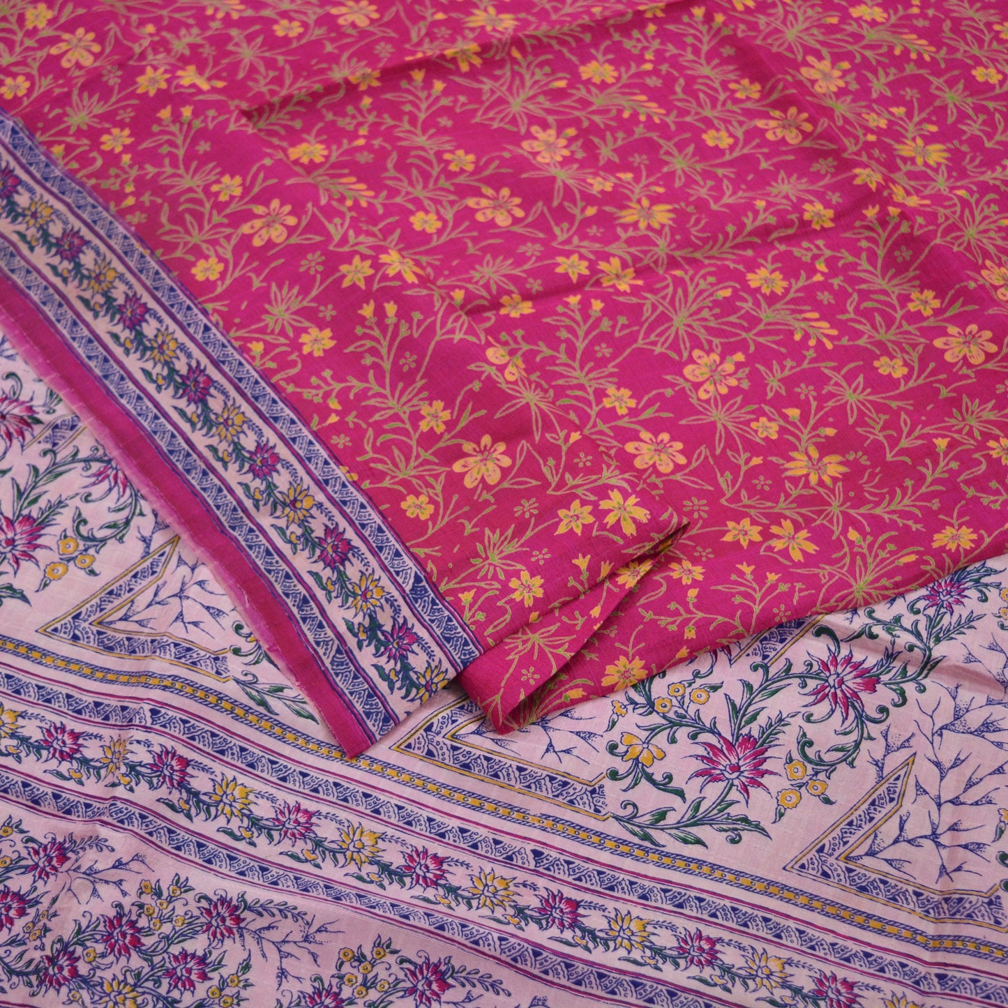 Indian Vintage Sari Pink 100% Pure Silk Woven Printed Sarees Craft Fabric 5yd Sewing Dress Making Floral Upcycle Quilting Crafting Used