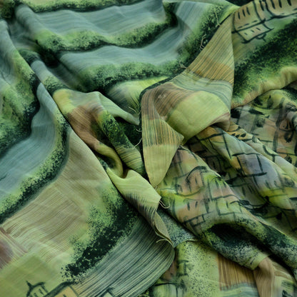 Indian Vintage Sari Green Pure Crepe Silk Printed Sarees 5yd Sewing Floral Soft Craft Fabric Ethnic Wrap Dress making Quilting Crafting