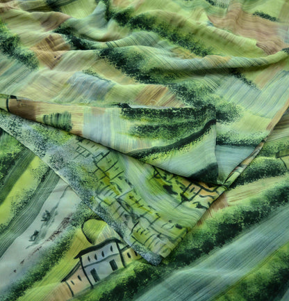 Indian Vintage Sari Green Pure Crepe Silk Printed Sarees 5yd Sewing Floral Soft Craft Fabric Ethnic Wrap Dress making Quilting Crafting