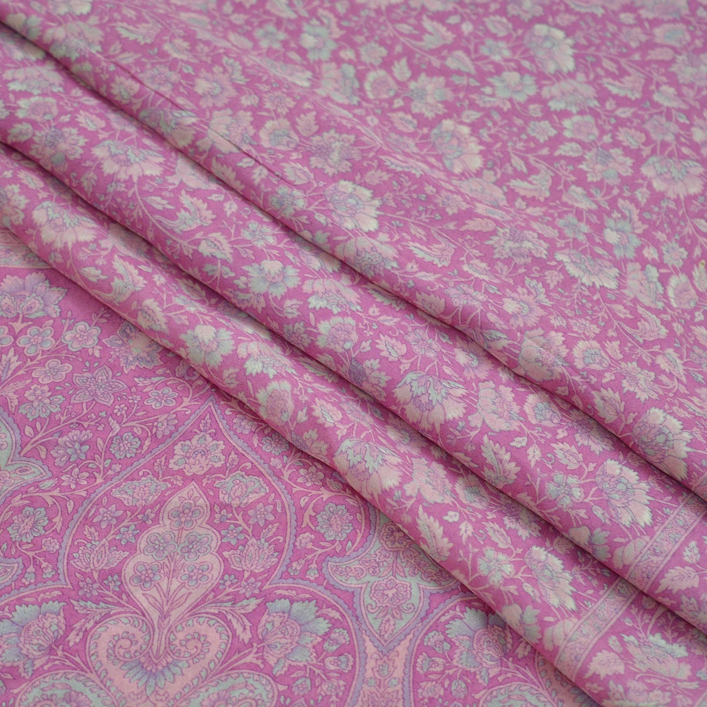 Indian Vintage Sari Pink 100% Pure Silk Woven Printed Sarees Craft Fabric 5yd Sewing Dress Making Floral Upcycle Quilting Crafting