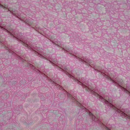 Indian Vintage Sari Pink 100% Pure Silk Woven Printed Sarees Craft Fabric 5yd Sewing Dress Making Floral Upcycle Quilting Crafting