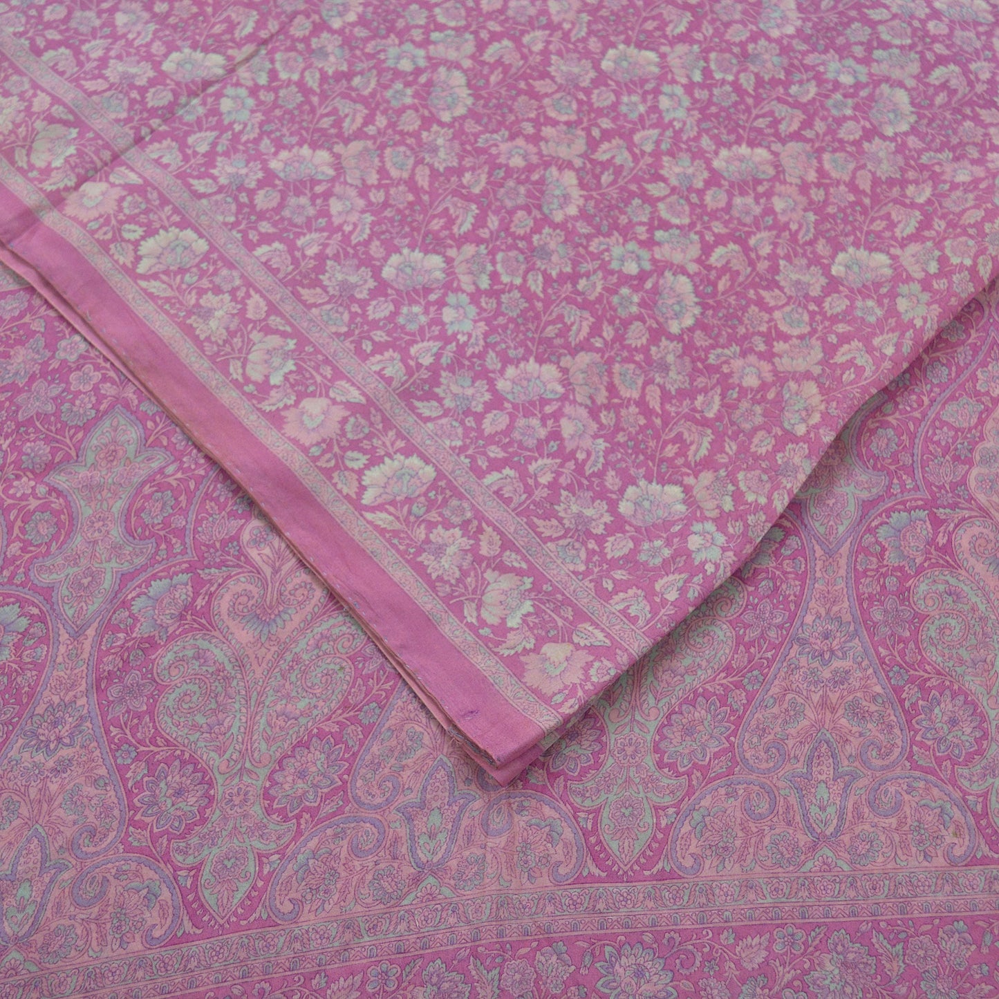 Indian Vintage Sari Pink 100% Pure Silk Woven Printed Sarees Craft Fabric 5yd Sewing Dress Making Floral Upcycle Quilting Crafting