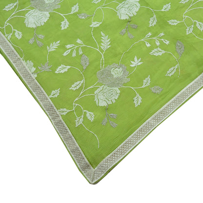 Indian Vintage Dupatta Parrot Green Long Stole Pure Silk Hand Embroidered Woven Fabric Scarves Veil Scarf Wrap Soft Hijab Party wear veil