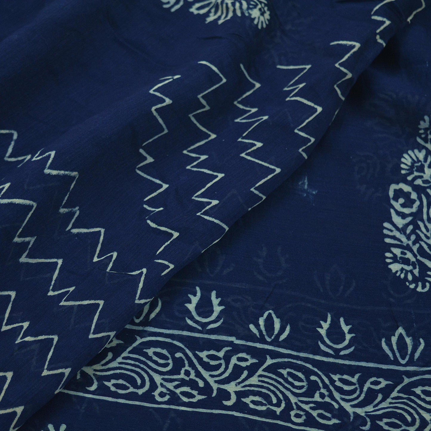 Indian Vintage Blue Dupatta Long Stole Block Print Pure Chanderi Silk Indian Scarves Veil Golden Zari Paisley Design