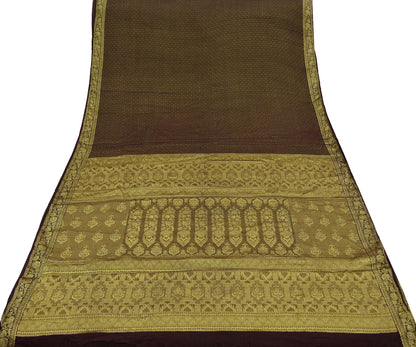 Antique Vintage Coffee Brown Saree Pure Georgette Silk Hand Woven Sari Craft Fabric 5Yd Sewing Soft Ethnic Zari Dress Making Wedding Sari