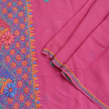 Indian Vintage Pink Dupatta Pure Georgette silk Long Stole Hand Embroidered Chikankari Stole Floral Scarf Scarves