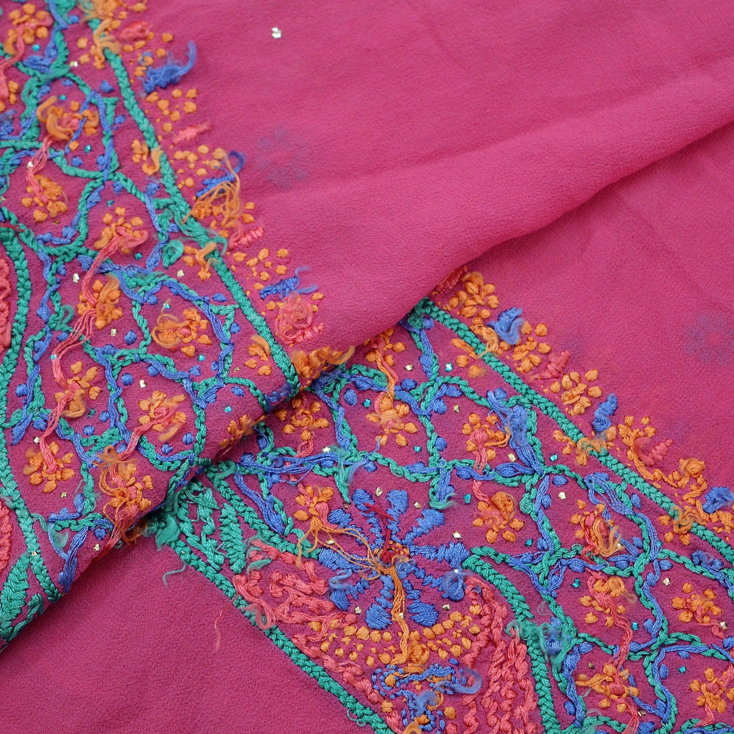 Indian Vintage Pink Dupatta Pure Georgette silk Long Stole Hand Embroidered Chikankari Stole Floral Scarf Scarves