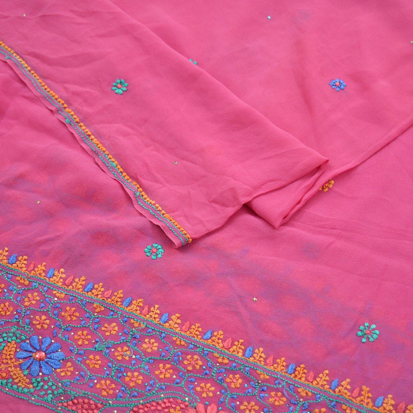 Indian Vintage Pink Dupatta Pure Georgette silk Long Stole Hand Embroidered Chikankari Stole Floral Scarf Scarves