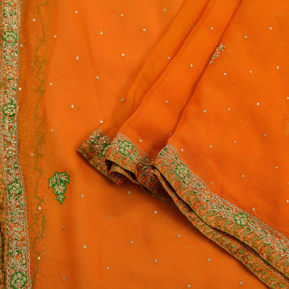 Indian Vintage Orange Dupatta Pure Georgette silk Long Stole Hand Embroidered Scarves Stole Veil Wrap Zardozi/Dabka, Zari