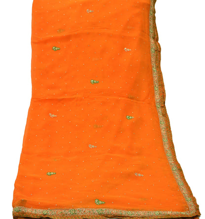 Indian Vintage Orange Dupatta Pure Georgette silk Long Stole Hand Embroidered Scarves Stole Veil Wrap Zardozi/Dabka, Zari