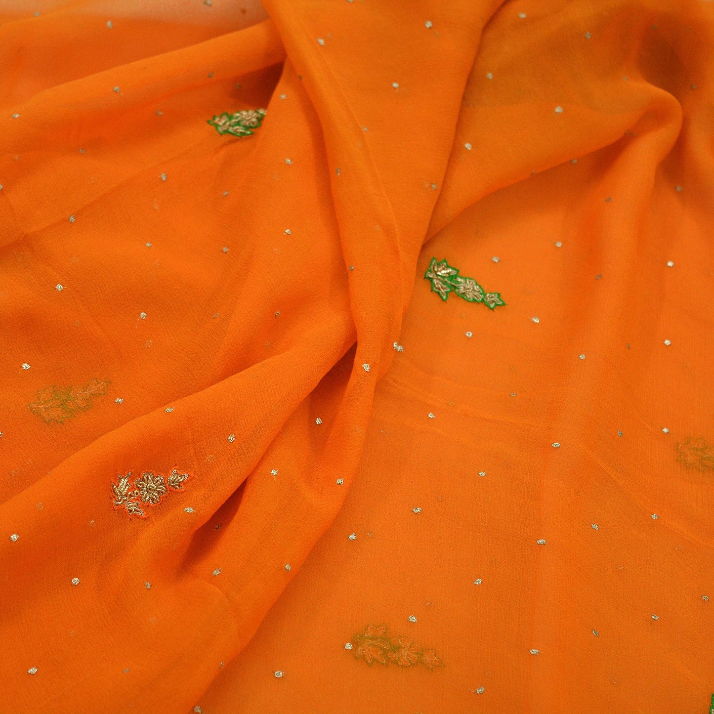 Indian Vintage Orange Dupatta Pure Georgette silk Long Stole Hand Embroidered Scarves Stole Veil Wrap Zardozi/Dabka, Zari