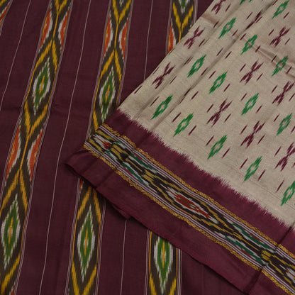 Indian Vintage Sari Brown & Maroon Pure Silk Hand Woven Ikat Patola Pochampally Sarees 5Yd Craft Fabric Ethnic Zari Border Bollywood Sarees