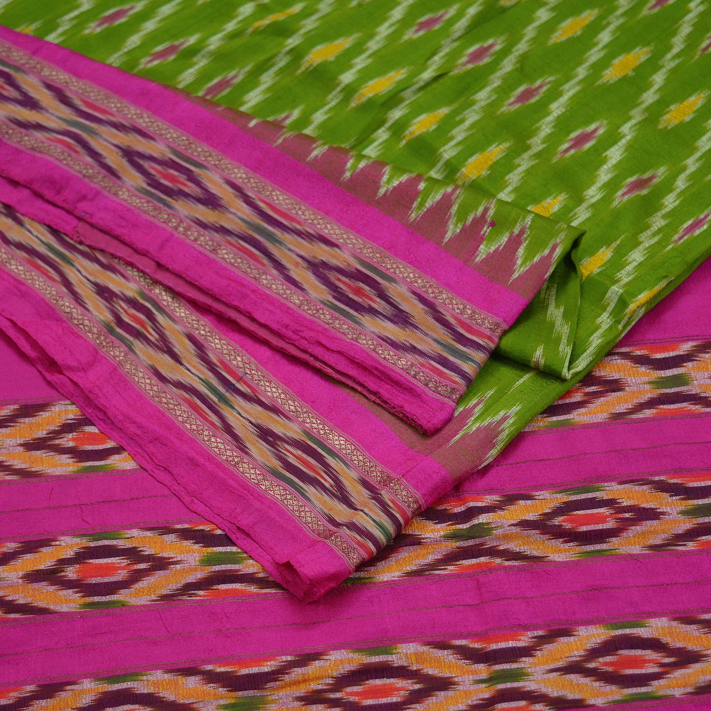 Indian Vintage Sari Green & Pink Pochampally Pure Silk Hand Woven Ikat Patola Saree Craft Fabric 5Yd Ethnic Zari Border Bollywood sarees