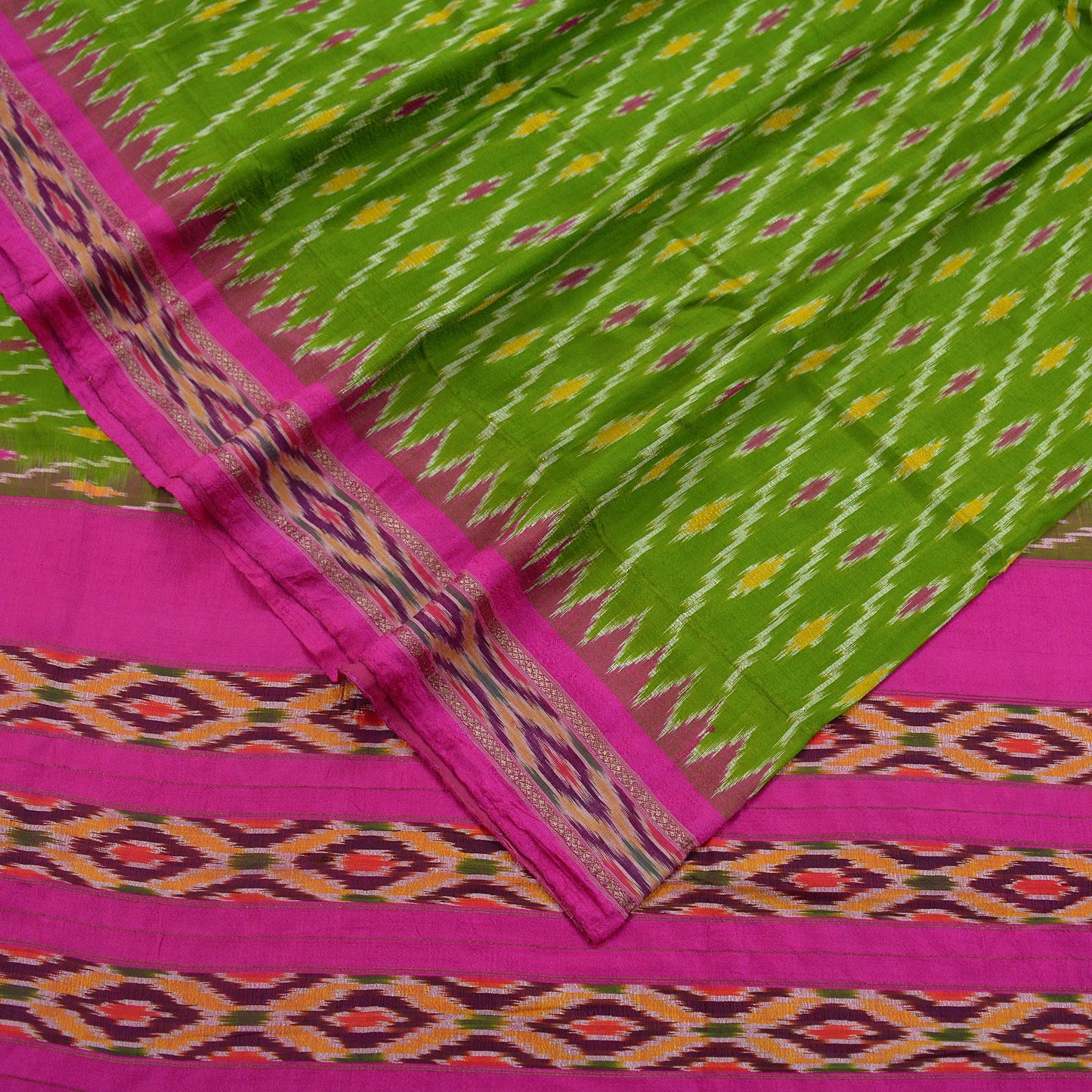 Indian Vintage Sari Green & Pink Pochampally Pure Silk Hand Woven Ikat Patola Saree Craft Fabric 5Yd Ethnic Zari Border Bollywood sarees