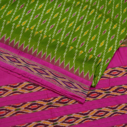 Indian Vintage Sari Green & Pink Pochampally Pure Silk Hand Woven Ikat Patola Saree Craft Fabric 5Yd Ethnic Zari Border Bollywood sarees