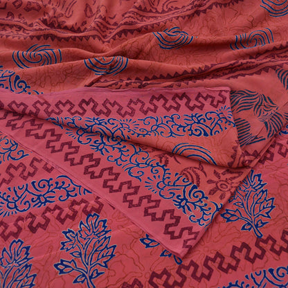 Indian Vintage Sari Pink Pure Crepe Silk Sarees Printed 5yd Sewing Floral Soft Craft Fabric Ethnic Wrap Dress making Quilting Crafting