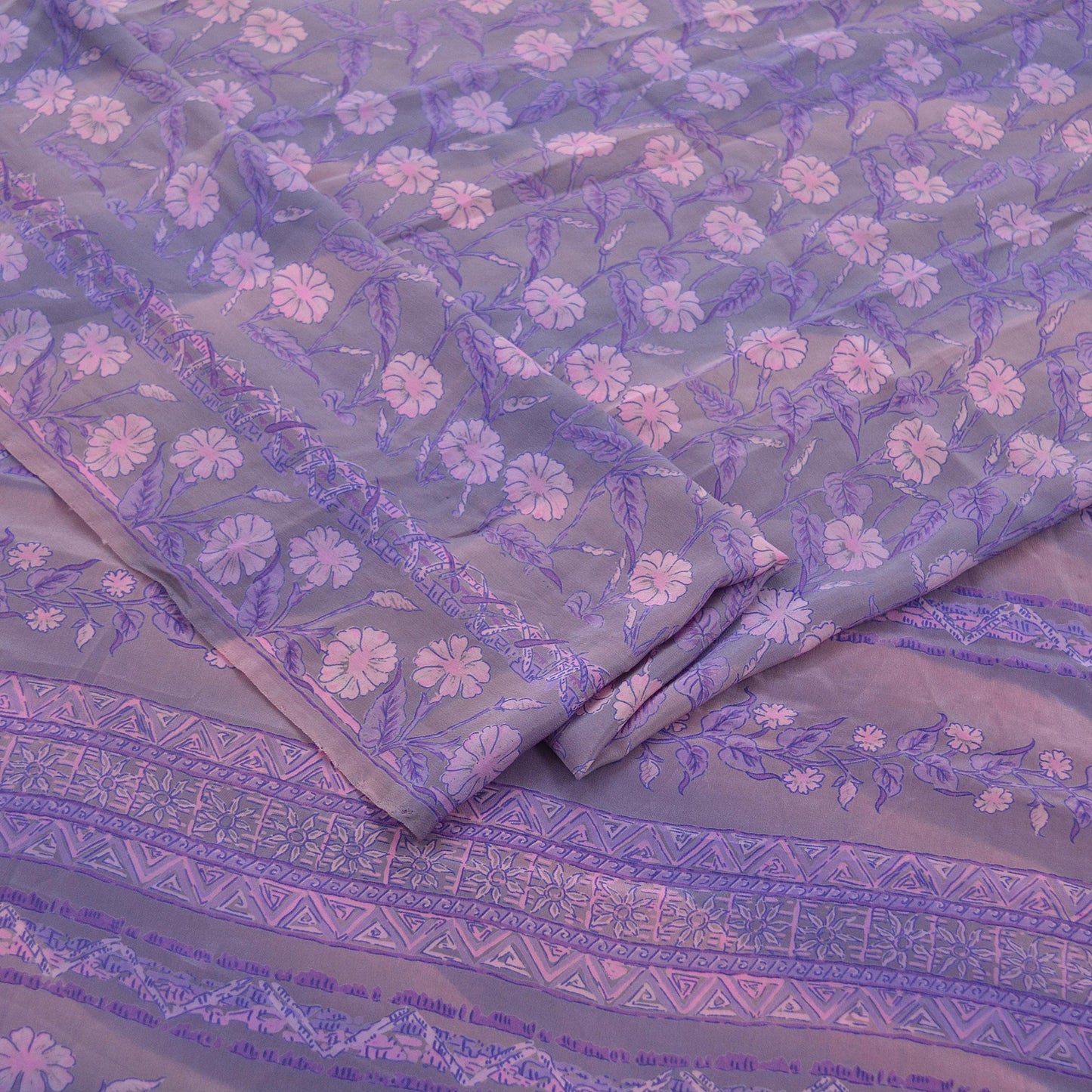 Indian Vintage Sari Pink & Purple Saree Pure Crepe Silk Printed Sarees 5yd Sewing Floral Soft Craft Fabric Wrap Crafting Dress making