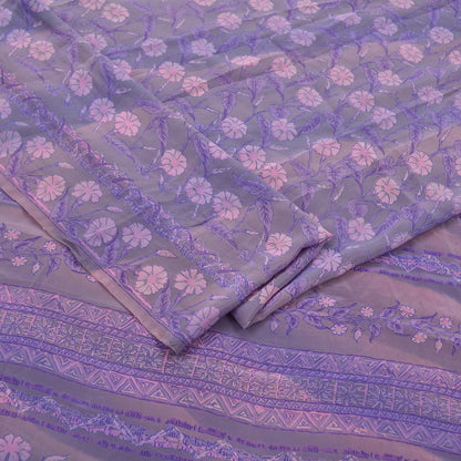 Indian Vintage Sari Pink & Purple Saree Pure Crepe Silk Printed Sarees 5yd Sewing Floral Soft Craft Fabric Wrap Crafting Dress making