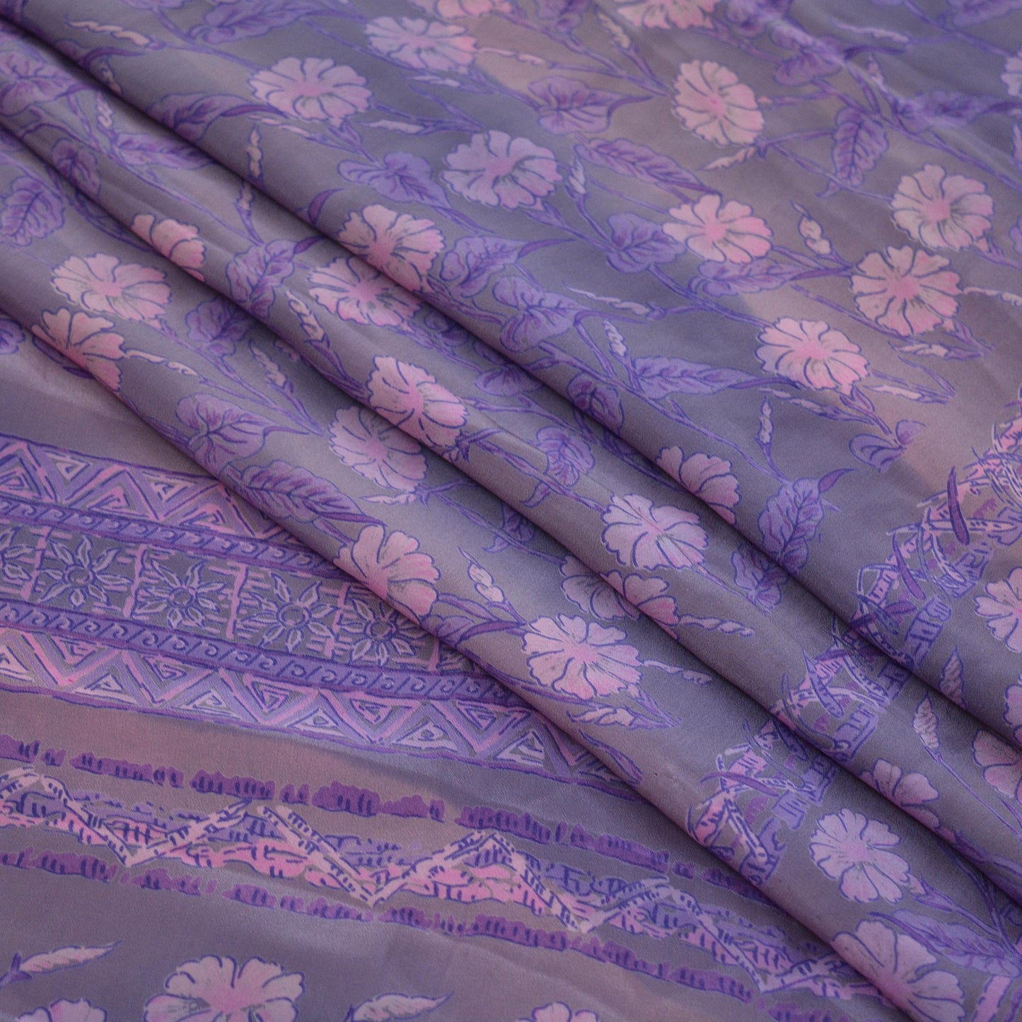 Indian Vintage Sari Pink & Purple Saree Pure Crepe Silk Printed Sarees 5yd Sewing Floral Soft Craft Fabric Wrap Crafting Dress making