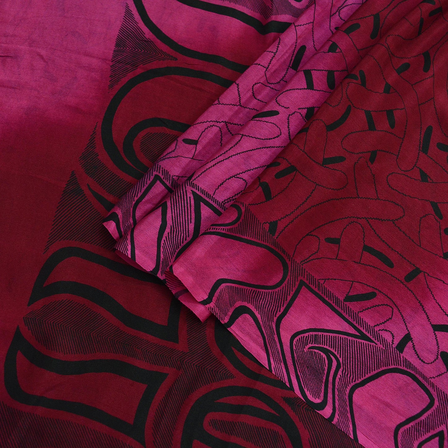 Indian Vintage Sari Pink & Maroon Pure Silk Sarees Printed Craft Fabric 5yd Sewing DressMaking Soft Wrap Quilting Crafting Upcycle