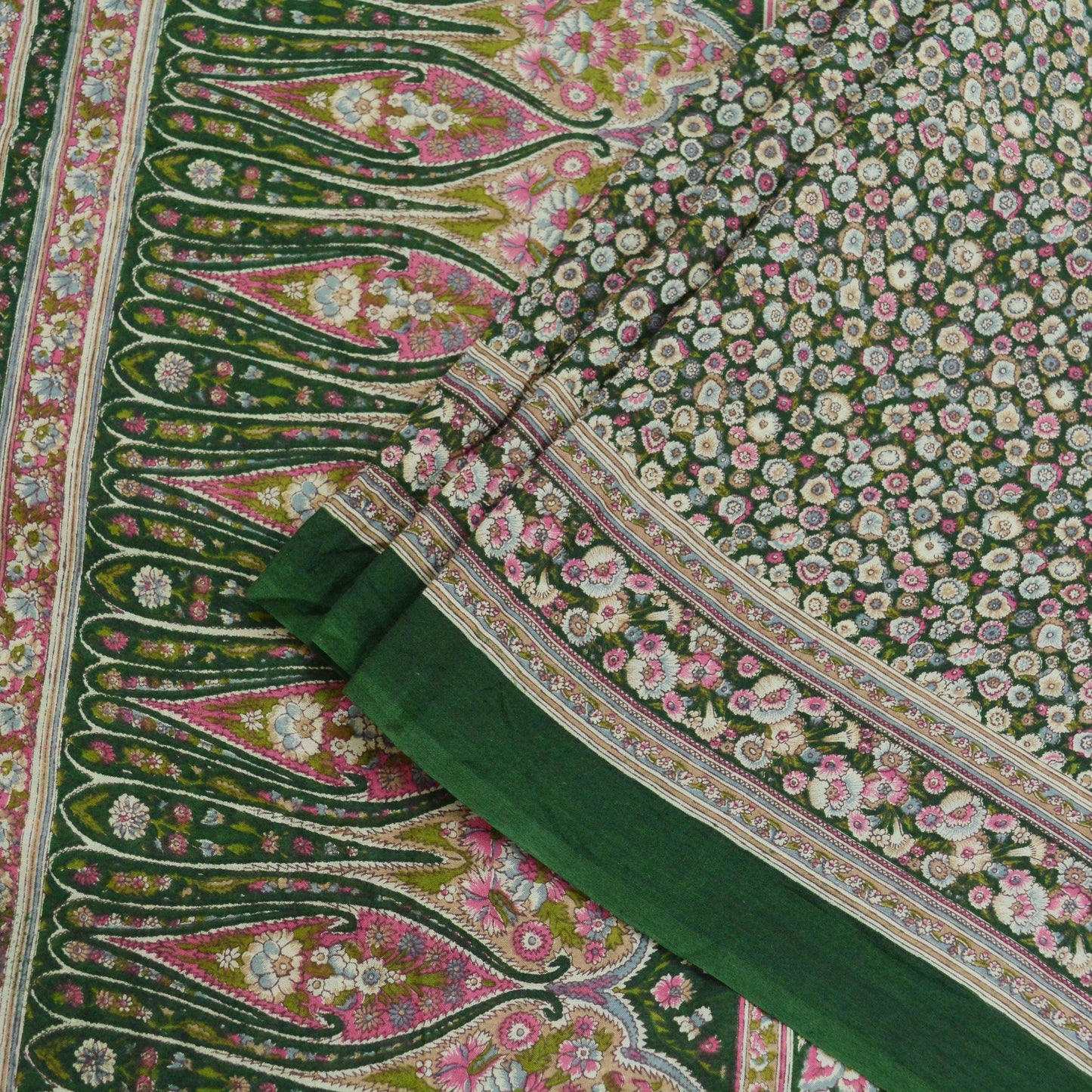 Indian Vintage Green Saree Printed Pure Cotton Sari Craft Fabric Soft 5Yd Sewing Sarong Wrap Boho Floral Dress making Crafting Quilting