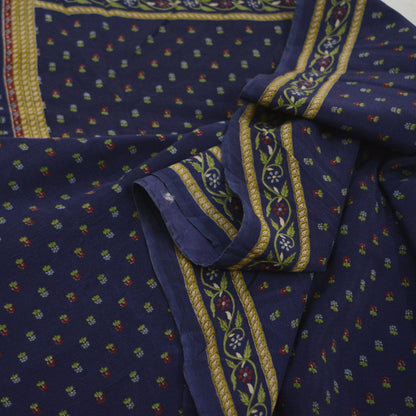 Indian Vintage Blue Saree Pure Crepe Silk Printed Sari 5yd Sewing Floral Soft Craft Fabric Wrap Dress making Crafting Quilting Upcycle