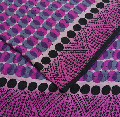 Indian Vintage Purple & Black Saree 100% Pure Silk Printed Sari Craft Fabric 6yd Sewing Dress Making Soft Floral Crafting Quilting Upcycle