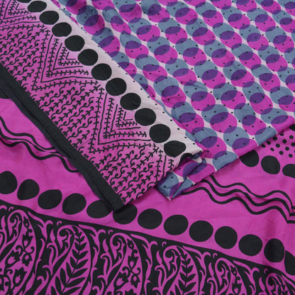 Indian Vintage Purple & Black Saree 100% Pure Silk Printed Sari Craft Fabric 6yd Sewing Dress Making Soft Floral Crafting Quilting Upcycle