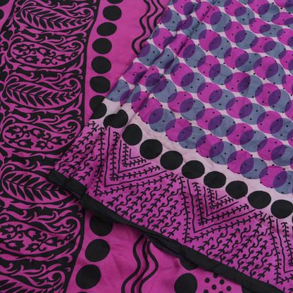 Indian Vintage Purple & Black Saree 100% Pure Silk Printed Sari Craft Fabric 6yd Sewing Dress Making Soft Floral Crafting Quilting Upcycle