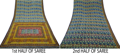 Indian Vintage Sari Multi Pure Crepe Silk Block Printed Saree 5yd Sewing Floral Soft Craft Fabric Wrap Dress making Crafting Quilting