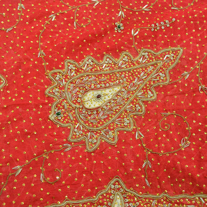 Indian Vintage Heavy Bridal Dupatta Red Pure Chiffon Silk Long Stole Hand Embroidered Hijab Scarf Zardozi/Dabka Zari 1980s Wedding Dupatta