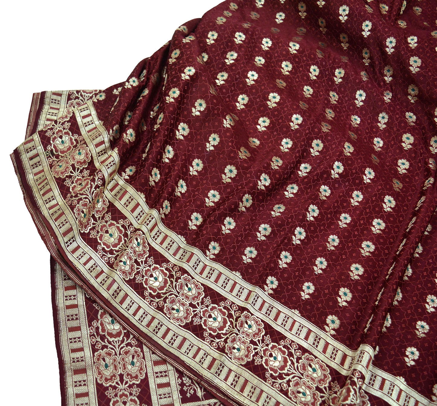 Indian Vintage Sari Maroon Heavy Wedding Pure Satin Silk Woven Brocade Banarasi Sarees Zari 5Yd Craft Fabric Dress Making Bridal Sari