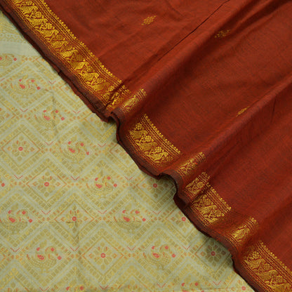 Indian Vintage Sari Rusty & Ivory Cotton Hand Woven Sarees Craft Fabric 5Yd Floral Soft Dress making Quilting Crafting Upcycle Zari