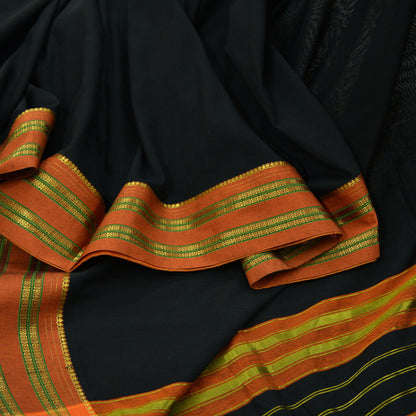 Indian Vintage Sari Black Pure Cotton Hand Woven Sarees 6yd Craft Fabric Ethnic Soft Sewing Zari Dress making Quitting Crafting Upcycle