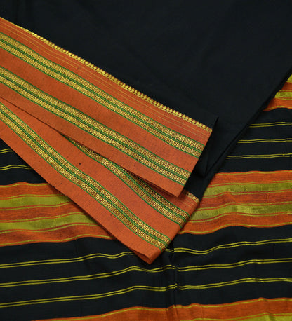 Indian Vintage Sari Black Pure Cotton Hand Woven Sarees 6yd Craft Fabric Ethnic Soft Sewing Zari Dress making Quitting Crafting Upcycle