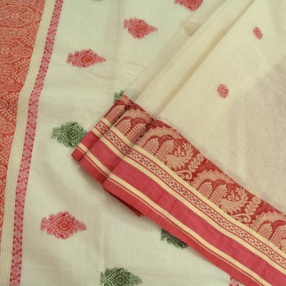 Indian Vintage Sarees Ivory Pure Cotton Hand Woven Sari 5yd Ethnic Floral Craft Fabric Dress making Upcycle Crafting Quilting