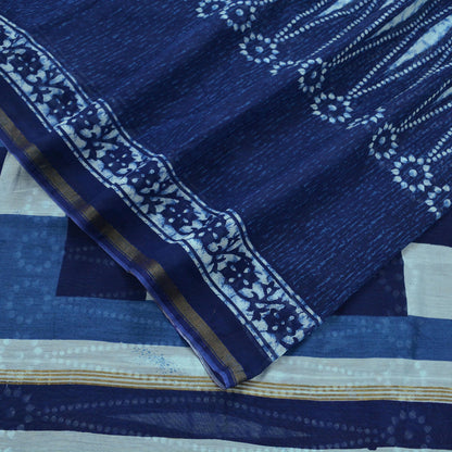 Indian Vintage Sari Blue Pure Chanderi Cotton Hand Block Printed Sarees 5Yd Craft Fabric Soft Sewing Sarong Dress Making Quilting Crafting