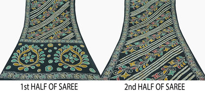Indian Vintage Black Saree Batik Printed 100% Pure Cotton Indian Sari Craft Fabric 5Yd Soft Sewing Sarong Wrap Boho Quilting Upcycle