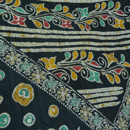 Indian Vintage Black Saree Batik Printed 100% Pure Cotton Indian Sari Craft Fabric 5Yd Soft Sewing Sarong Wrap Boho Quilting Upcycle