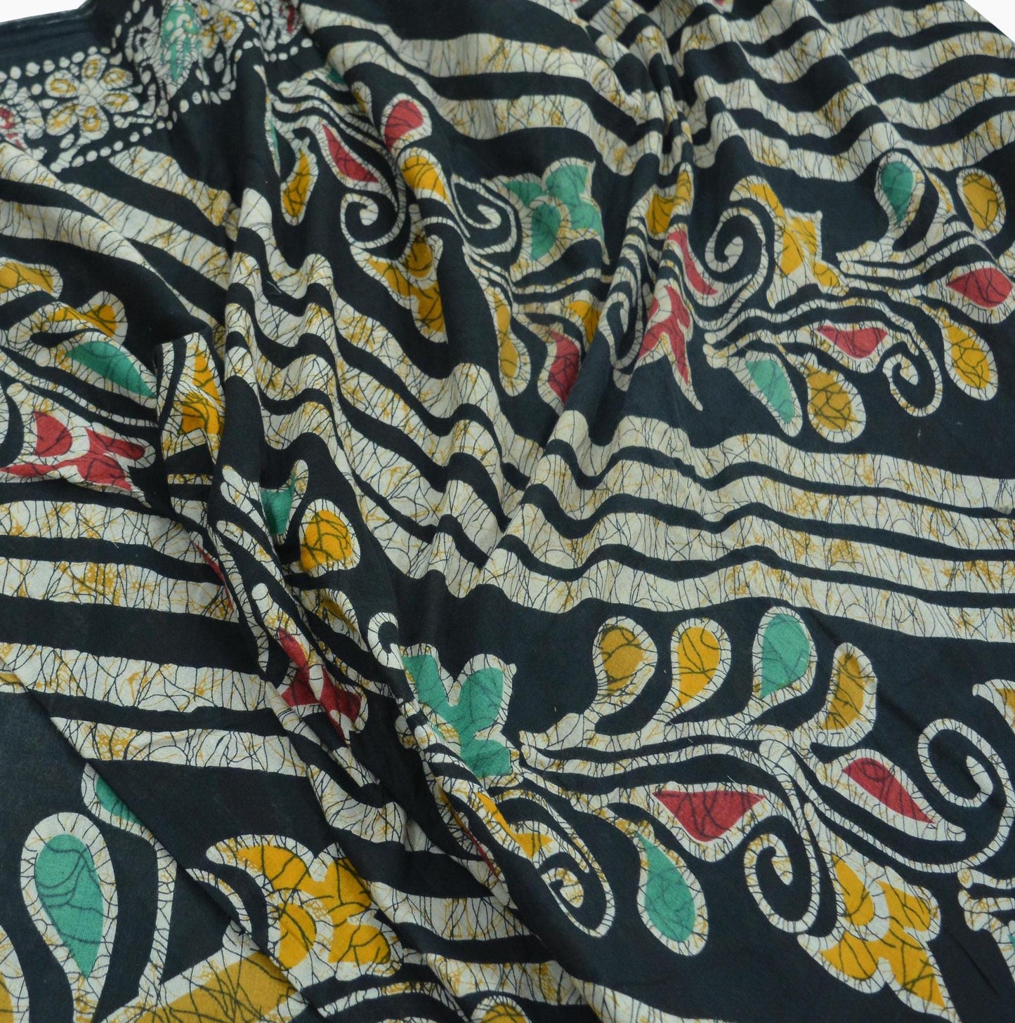 Indian Vintage Black Saree Batik Printed 100% Pure Cotton Indian Sari Craft Fabric 5Yd Soft Sewing Sarong Wrap Boho Quilting Upcycle