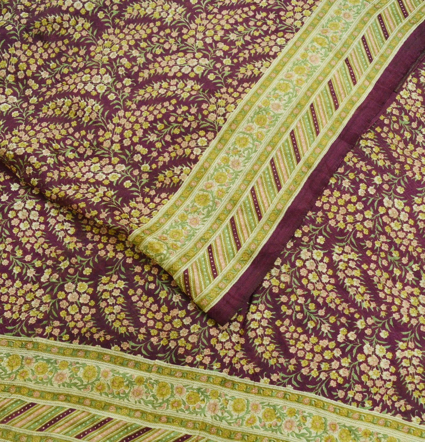 Indian Vintage Sari Purple Pure Silk Printed Sarees 6yd Sewing Craft Fabric Dress Making Soft Wrap Floral Quilting Crafting Upcycle Used