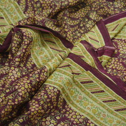 Indian Vintage Sari Purple Pure Silk Printed Sarees 6yd Sewing Craft Fabric Dress Making Soft Wrap Floral Quilting Crafting Upcycle Used