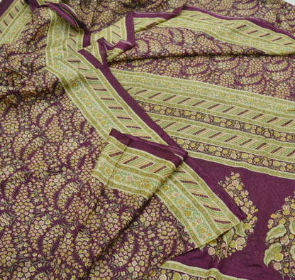 Indian Vintage Sari Purple Pure Silk Printed Sarees 6yd Sewing Craft Fabric Dress Making Soft Wrap Floral Quilting Crafting Upcycle Used