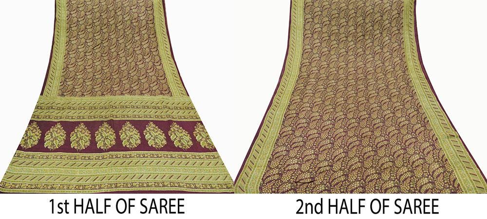 Indian Vintage Sari Purple Pure Silk Printed Sarees 6yd Sewing Craft Fabric Dress Making Soft Wrap Floral Quilting Crafting Upcycle Used