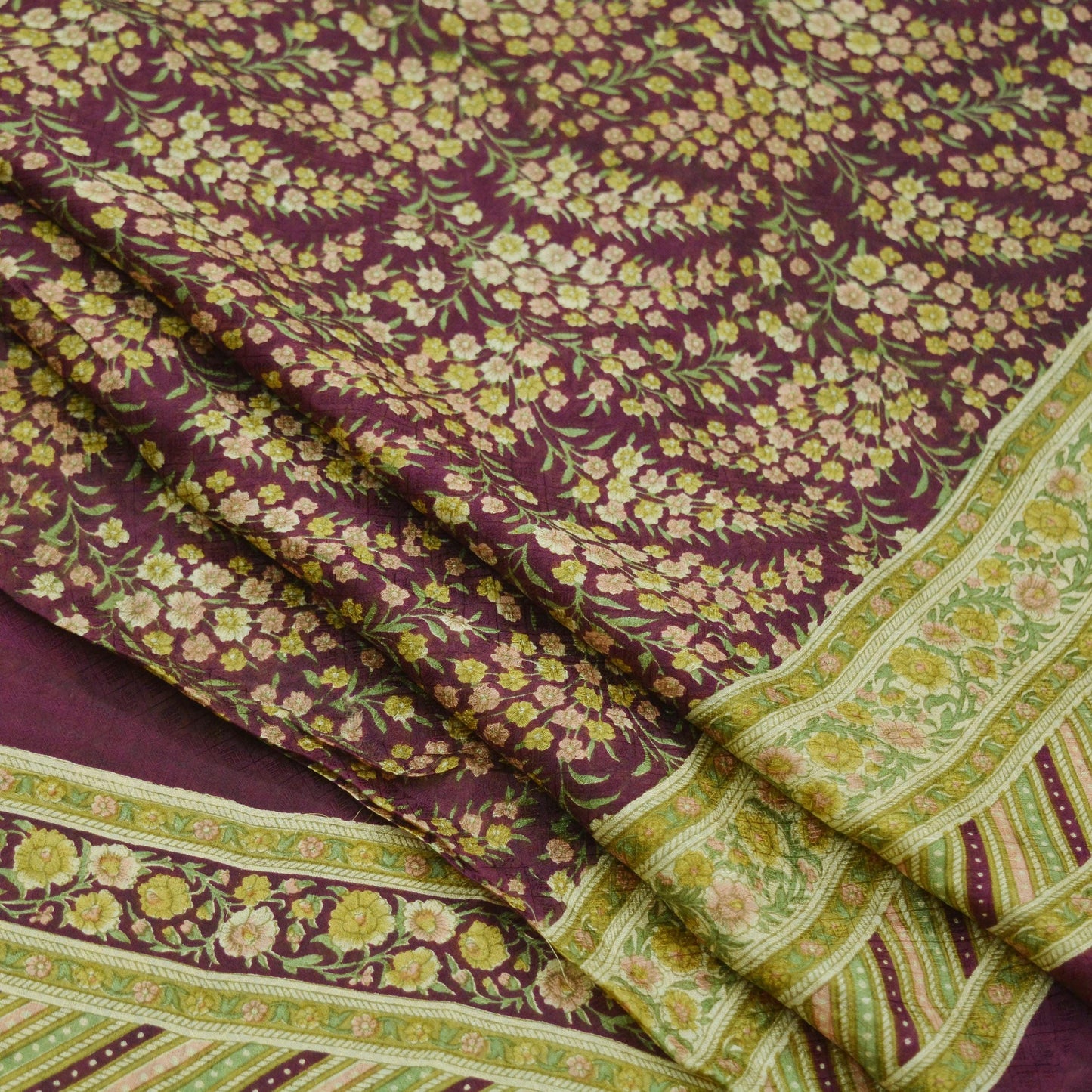 Indian Vintage Sari Purple Pure Silk Printed Sarees 6yd Sewing Craft Fabric Dress Making Soft Wrap Floral Quilting Crafting Upcycle Used