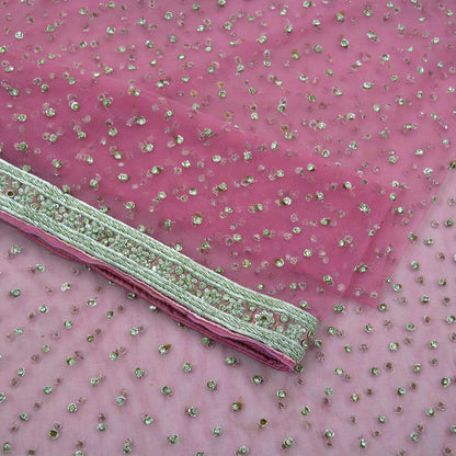 Indian Vintage Heavy Bridal Pink Dupatta Net Mesh Long Stole Hand Embroidered Scarves Silver Zardozi Dabka Zari Sequins Wedding veil