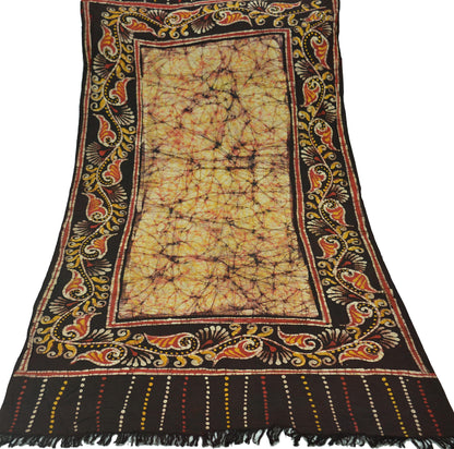 Indian Vintage Brown Dupatta Long Stole Batik Print Pure Silk Indian Scarves Veil Soft Paisley Design