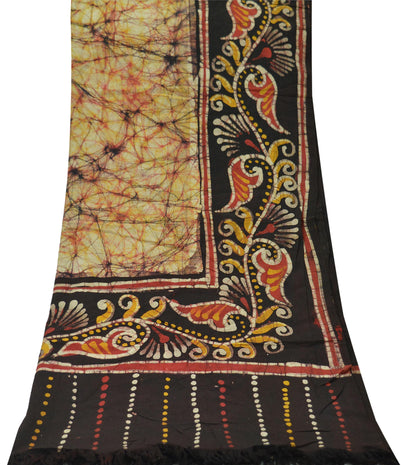 Indian Vintage Brown Dupatta Long Stole Batik Print Pure Silk Indian Scarves Veil Soft Paisley Design