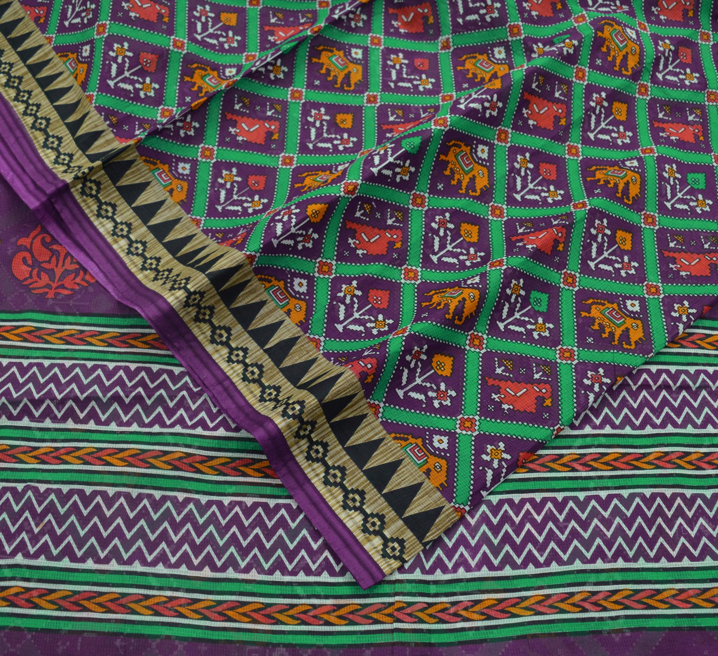 Indian Vintage Purple Saree Ikat Printed Pure Cotton Sari Craft Fabric 5Yard Sewing Sarong Wrap Boho Floral Dress Making Quilting Upcycle